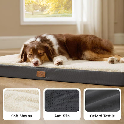 Bedsure Washable Dog Beds Large Sized Dog with Comfy Sherpa, 36X27In Grey | Orthopedic Egg Crate Foam,Comfort Support Flat Rectangle Pet Mat,Non-Slip Bottom,Removable Cover,For Large Breed up to 55 Lbs4