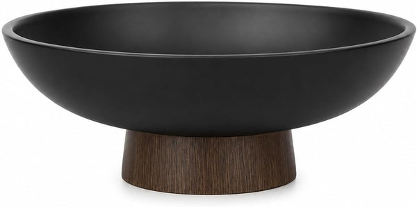 Pedestal Fruit Bowl, Decorative Resin Bowl, Faux Wood Base Black | Perfect for Kitchen Counters, Coffee Tables. Use as a Fruit Bowl, Centerpiece, or Catch-All for Everyday Essentials1