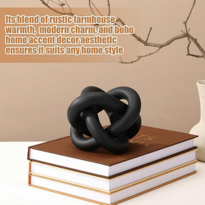 3 Link Wood Knot Decor Rustic Table Shelf Home Decor Accents,Black | Hand Carved Chain Link, Boho Decorative Knot for Coffee Table Bookshelf, Modern Rustic Accents for Living Room Bedroom4