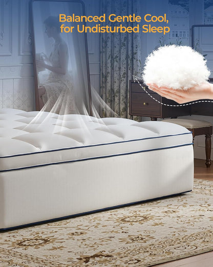 Full Mattress Topper, Thick Mattress Pad for Back Pain Relief, White | Overfilled Plush Pillow Top Design for Deep Sleep, Stretch 8–23'' Deep Pocket, Soft Breathable 3D+7D Snow down Fill6