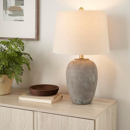 Home 23" Greyish Brown Earth Tone Rustic Farmhouse Ceramic Table Lamp for Bedroom, Living Room, Dining, Office, with Beige Linen Shade4