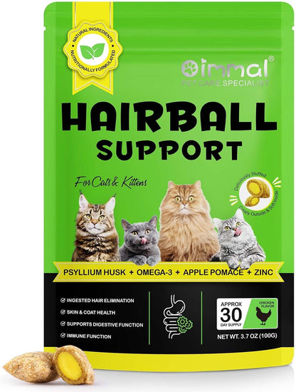 Cat Hairball Support Crunchy & Creamy Chews,Omega 3 & Zinc for Healthy Skin & Coat, Tasty Chicken Flavor,Supports Skin & Coat, Digestion,30-Day Supply1