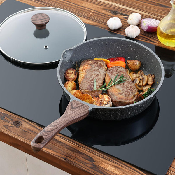 Nonstick Skillet, Deep Frying Pan 10/11/12-Inch, Saute Pan with Lid, Stay-Cool Handle, Healthy Stone Cookware Cooking Pan, Induction Compatible (10-Inch/3.5Qt)8