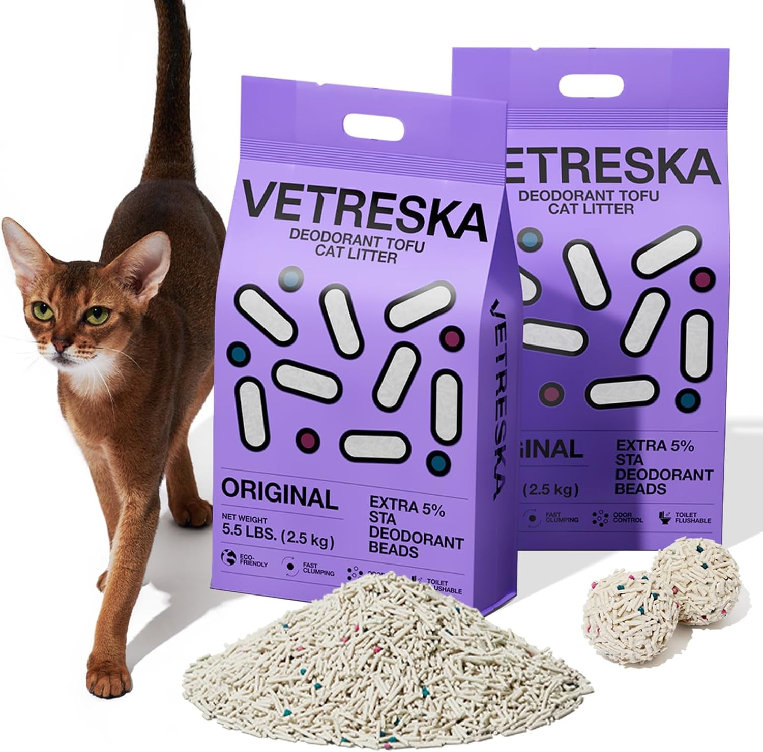 vetreska-tofu-cat-litter-odor-control-greentea-5-5lb-2bags-natural-kitty-litter-strong-clumping-flushable-cat-litter-pellet-ultra-absorbent-dust-free-low-tracking-deodorant-tofu-litter