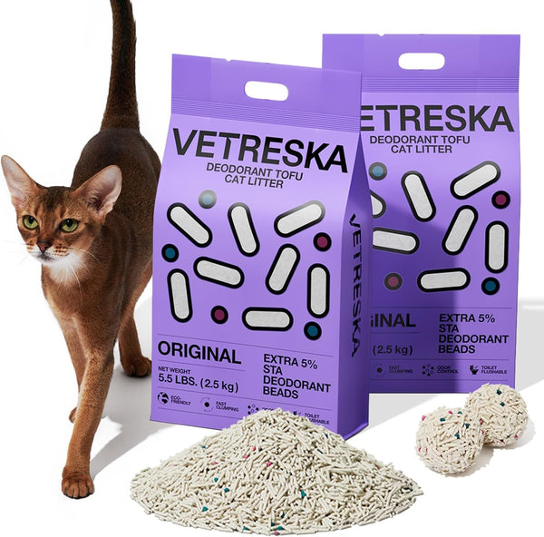 VETRESKA Tofu Cat Litter, Odor Control, Greentea 5.5Lb×2Bags | Natural Kitty Litter Strong Clumping Flushable Cat Litter Pellet Ultra Absorbent,Dust-Free,Low Tracking Deodorant Tofu Litter11