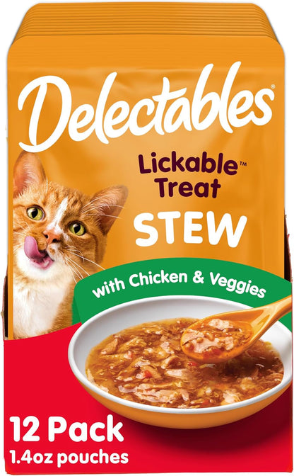 Delectables Lickable Treat Stew Wet Cat Treat with Real Tuna & Whitefish, Food Topper, Hydrating, Grain-Free, No Fillers, No By-Products, No Added Preservatives, 1.4Oz Pouch, 12Ct18