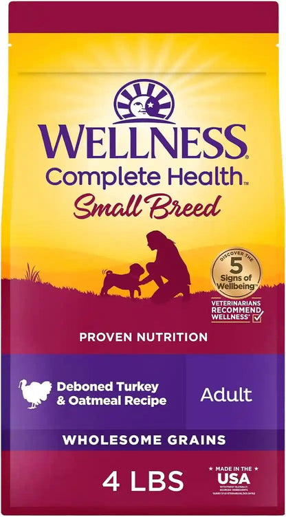 Wellness Complete Health Small Breed Adult Dry Dog Food, Wholesome Grain Kibble, Natural, Turkey and Oatmeal Recipe, 4 Lb Bag1
