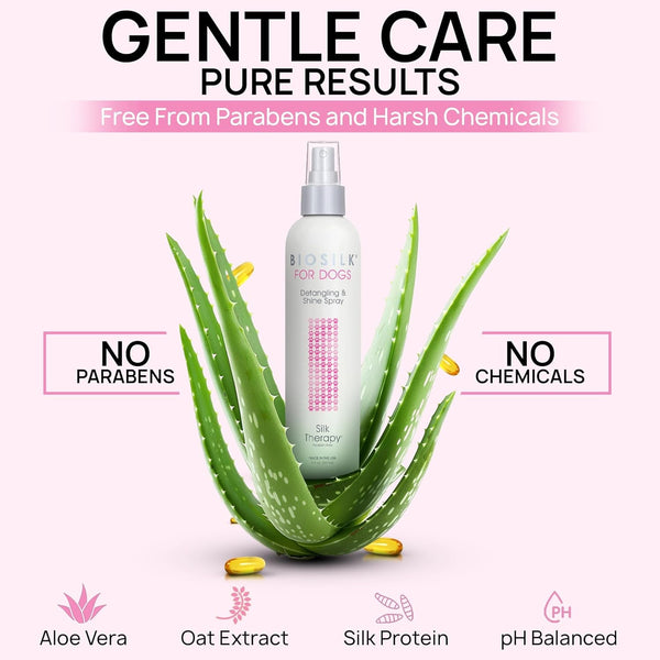 Biosilk for Dogs Silk Therapy Detangling and Shine Protecting Spray, Ph Balanced Leave-In Mist with Silk and Vitamins for Dematting, Paraben-Free, All Coats and Breeds, 8 Fl Oz | Ph-Balanced, Paraben-Free Leave-In Mist with Silk and Vitamins; Dematting Spray for All Coats and Breeds12