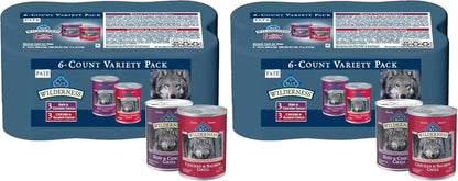 Blue Buffalo Wilderness Adult Wet Dog Food Variety Pack, Beef & Chicken Grill, 32G Protein, and Chicken & Salmon Grill, 35G Protein, Grain-Free & High-Protein, Natural, 12.5-Oz. Each (6 Cans)11