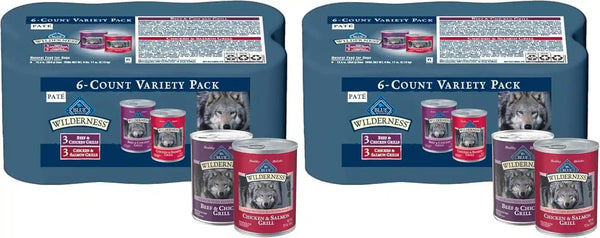 Blue Buffalo Wilderness Adult Wet Dog Food Variety Pack, Beef & Chicken Grill, 32G Protein, and Chicken & Salmon Grill, 35G Protein, Grain-Free & High-Protein, Natural, 12.5-Oz. Each (6 Cans)11