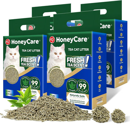 Honeycare Tea Cat Litter | Natural Plant-Based Formula | Long-Lasting Odor Control | 99% Dust-Free & Low Tracking | Flushable Cat Litter | 6-Lbs11