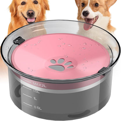 2L Dog Water Bowl Large Capacity Slow Water Feeder, No Spill Dog Bowl Splash Proof Pet Water Dispenser,Vehicle Carried Travel Water Floating Bowl for Dogs/Cats/Pets (Pink)1