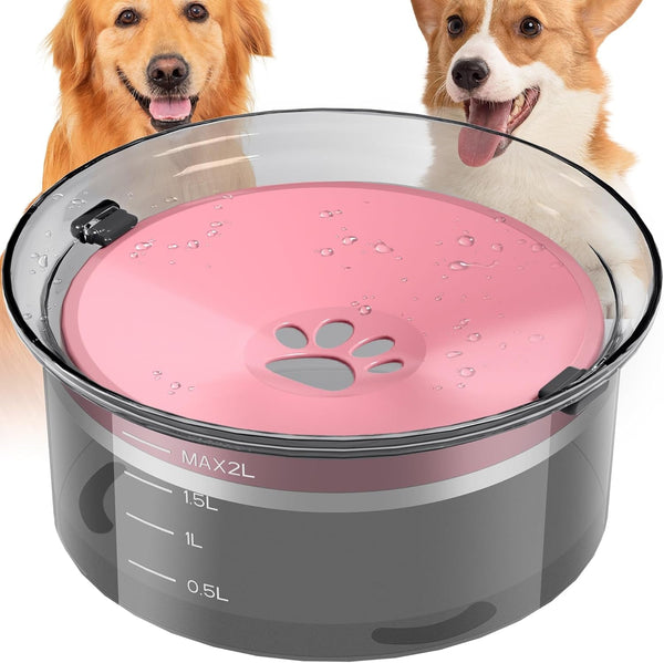 2L Dog Water Bowl Large Capacity Slow Water Feeder, No Spill Dog Bowl Splash Proof Pet Water Dispenser,Vehicle Carried Travel Water Floating Bowl for Dogs/Cats/Pets (Pink)1