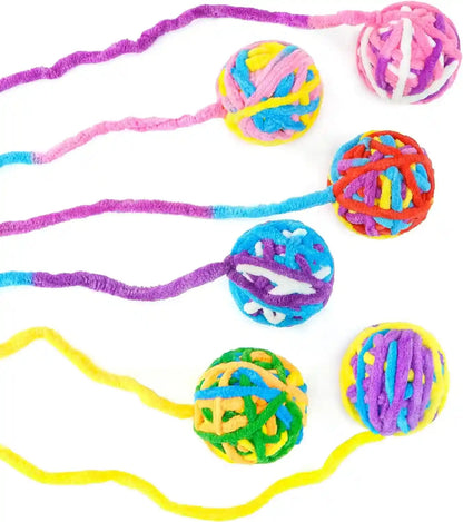 CHIWAVA 6 Pack 20" Woolen Yarn Cat Toys Ball with Bell 2" Large Indoor Cat Toy Balls Kitten Interactive Toys5