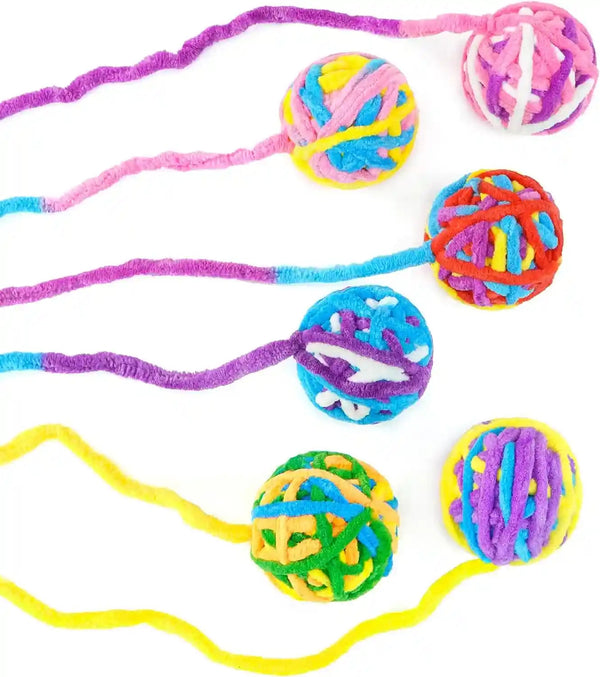 CHIWAVA 6 Pack 20" Woolen Yarn Cat Toys Ball with Bell 2" Large Indoor Cat Toy Balls Kitten Interactive Toys5
