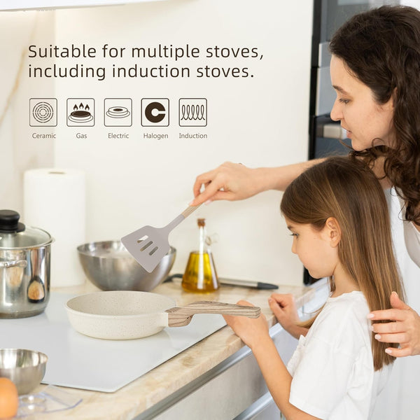 Kitchen Cookware Sets Pots and Pans Set Non Stick 21 Pcs | Granite Induction Cookware with Steamer Basket Nonstick Cooking Pot and Pan Set 4-Cup Egg Pan Set PFOS PFOA Free Cream White7