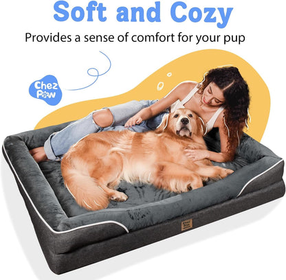 Chez Paw Waterproof Orthopedic XL Dog Bed for Large and Extra Large Dogs | Egg Crate Foam, 4-Sided Bolster Support, Waterproof Liner, Non-Slip Bottom, Machine Washable Cover, 42 X 30 Inch5