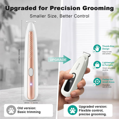 Upgraded Mini Dog Paw Trimmer with LED Light, Low Noise Small Pet Hair Trimmer 18Mm Wide Curved Blade, 35Db Cordless Waterproof Pet Paw Grooming Clippers for Dogs, Cats, Paws, Ears, Face, Rump8