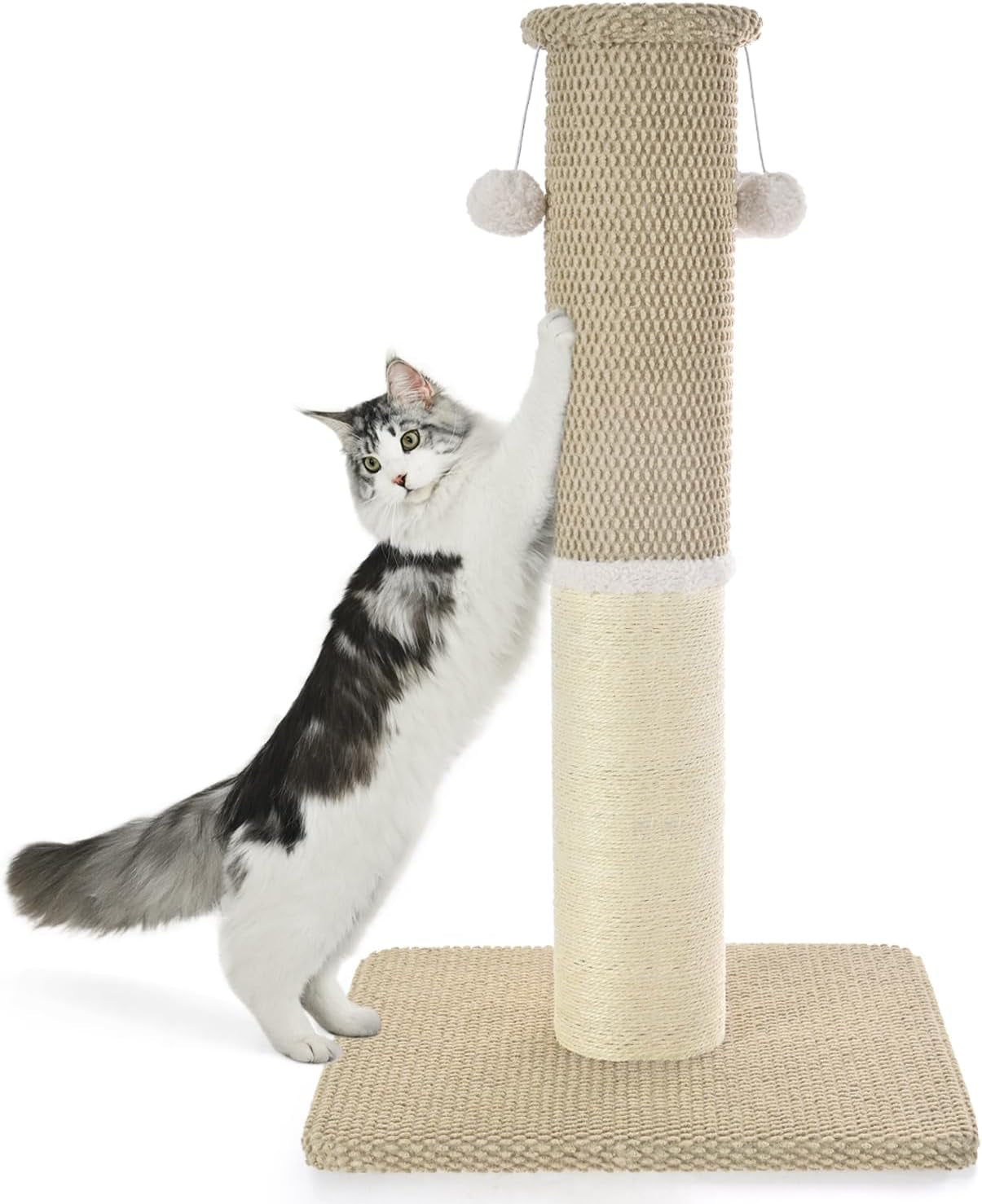 made4pets-tall-cat-scratching-post-with-sisal-carpet-for-indoor-cats-33-cat-scratcher-with-wide-stable-base-interactive-hanging-toys-ideal-for-adult-cats-large-breeds-and-full-body-stretching