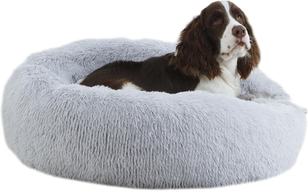 Bunlitent 39 Inch Calming Dog Bed, Donut Dog Bed for Large Sized Dog, Grey | Plush Anti-Anxiety, Donut Shape, Warming Cozy, round Cuddler Nest, Soft Cute,Marshmallow Cuddler Nest Pet Bed12