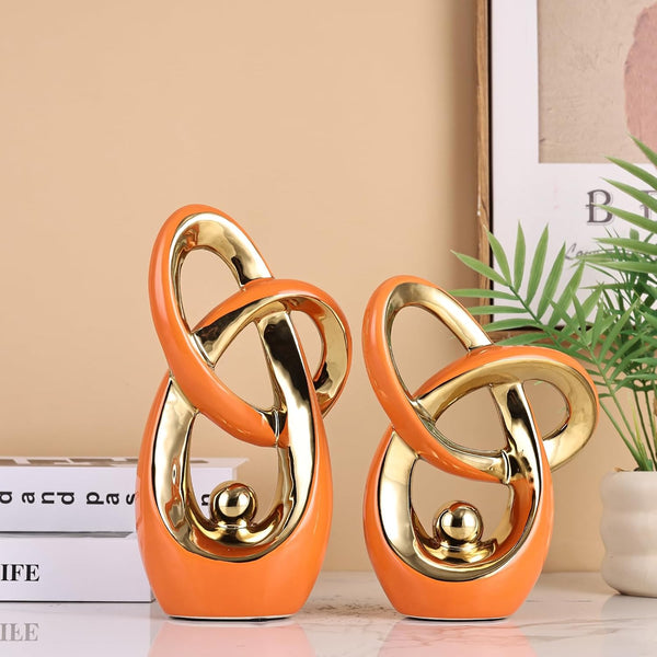 Orange Modern Abstract Art Home Decor Accent,Statues Coffee Table Decor for Living Room,Table Centerpieces for Dining Room,Ceramic Sculptures and Gold Knick Knacks for TV Stand Decor (Orange Gold)6