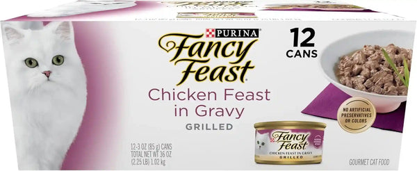 Purina Fancy Feast Grilled Wet Cat Food Chicken Feast in Wet Cat Food Gravy - (Pack of 12) 3 Oz. Cans1