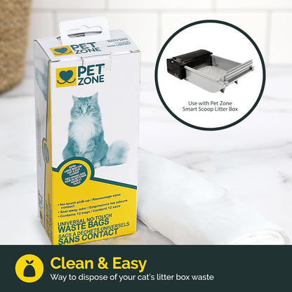 Pet Zone Universal No-Touch Cat Litter & Waste Bags, 12 Pack, Easy Cleanup | Hygienic Disposal without Direct Contact, Fits Most Boxes and Pans, Mess Free Daily Routine, Simple Tie, Lift and Toss Design2