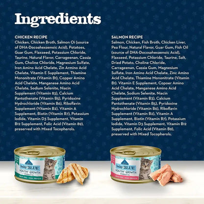 Blue Buffalo Baby Blue Natural Kitten Wet Cat Food Paté Variety Pack, Healthy Growth Formula with DHA, High-Protein & Grain-Free, Chicken and Salmon Recipes, 3-Oz Cans (6 Count, 3 of Each)5