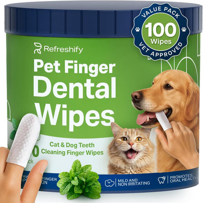 Dog Teeth Cleaning Wipes - 100 Value Pack - Fresh Mint Dog Dental Wipes, Vet Formulated Pet Teeth Cleaning Finger Wipes for Dogs & Cats – Effective Dog Teeth Cleaning, Plaque & Tartar Solution1