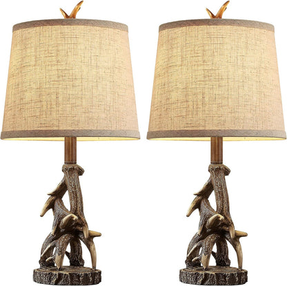 23'' Rustic Farmhouse Table Lamps Set of 2 Deer Antler Lamps for Bedroom Nightstand Lamp Western Cabin Side Lamp for Living Room End Table Study Room Desk,Brown7