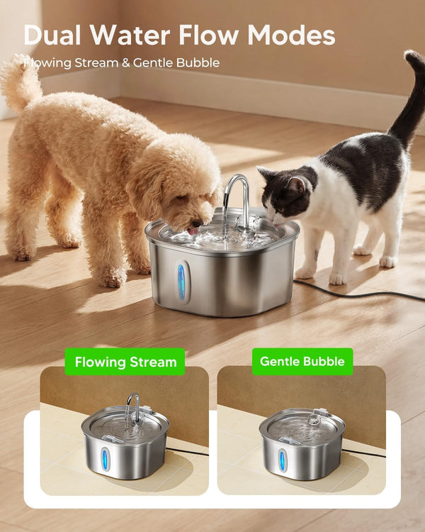 PEKTACO Cat Water Fountain, 3.2L/108Oz Stainless Steel Pet Water Fountain | Cat Drinking Fountain, Dishwasher Safe, with Triple Filtration, Quiet Pump, and Visible Water Window for Cats and Small Pets8
