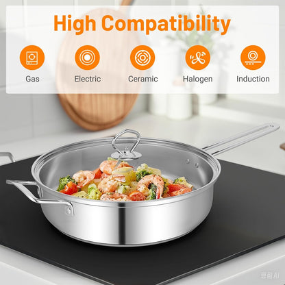 12 Piece Pots & Pans Set, Stainless Steel Cookware Set with Tempered Glass Lids, Handles & 3-Ply Base, 4 Stockpots, 1 Frying Pan & 1 Sauce Pan for Stovetop, Induction, Halogen7