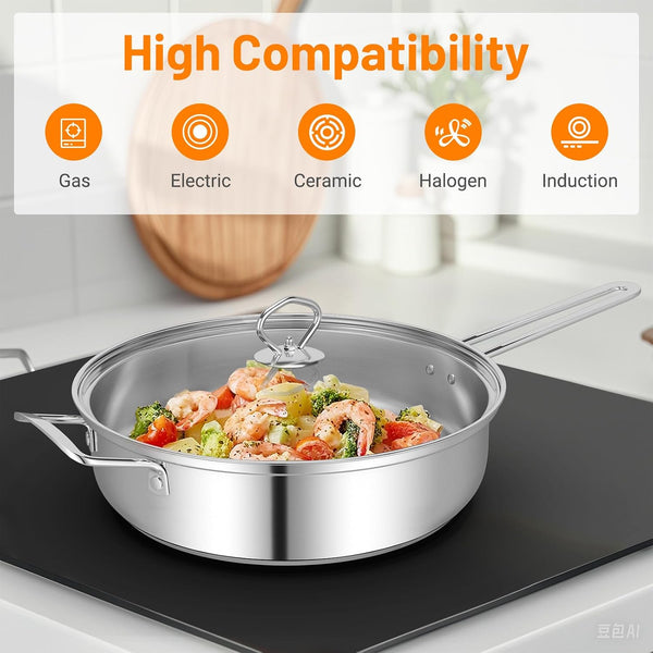 12 Piece Pots & Pans Set, Stainless Steel Cookware Set with Tempered Glass Lids, Handles & 3-Ply Base, 4 Stockpots, 1 Frying Pan & 1 Sauce Pan for Stovetop, Induction, Halogen7