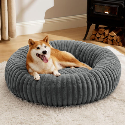 Bedsure Comfyfleece™ Donut Large Dog Bed - Washable Faux Fur with Corduroy Fleece & anti Slip Bottom, round Pet Bed with Removable Cover, Camel Brown, 36X36X8 Inches | 36X36X8In,Calming round Pet Bed,Support Plush , with Removable Corduroy Fleece for Big Dog,Anti Slip Bottom,Camel Brown18