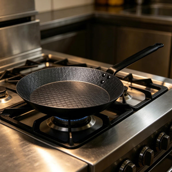 11 Inch Pre-Seasoned Carbon Steel Frying Pan, Naturally Non-Coated Skillet with Grooved Texture for Steak, Stir Fry, Tortilla, Crepe, All Stoves Compatible2