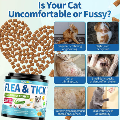 Natural Cat Flea Treatment Chewables, 500 Crunchy & Creamy Tasty Chews | Flea and Tick Prevention for Cats with Skin & Coat Support, Oral Flea & Tick Supplement & Allergy Relief for Cats, Chicken5