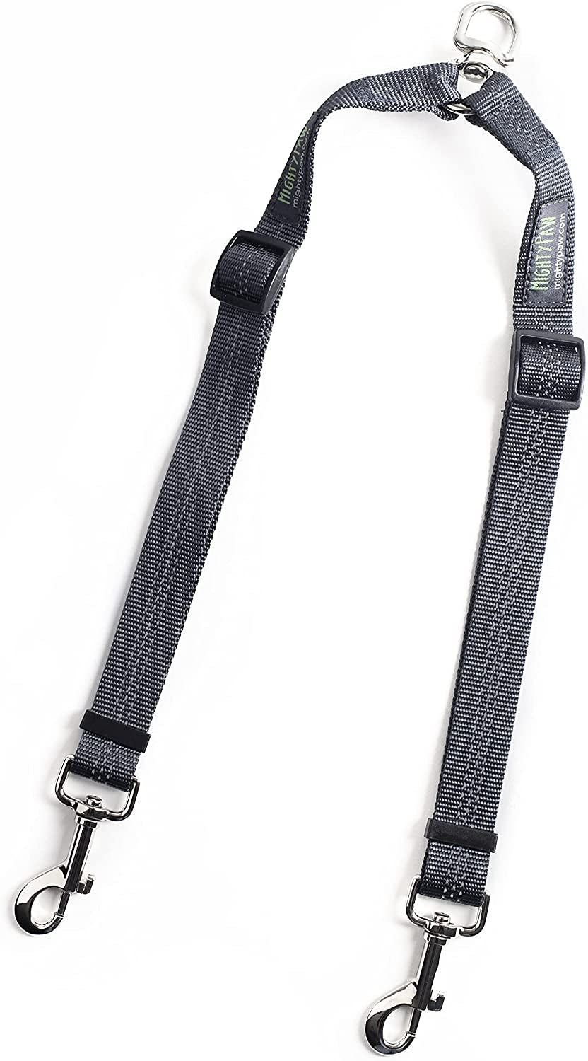 mighty-paw-double-dog-leash-no-tangle-adjustable-split-lead-for-two-dogs-fits-0-100-lb-16-24-in-range-reflective-stitching-waterproof-neoprene-padded-handle