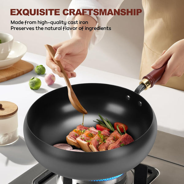 Suntuup Japanese Iron Pan, 28Cm/11In Cast Iron Wok (Glass Lid) | with Spatula, 2 Covers to Choose From, for Pots on Electric Stoves/Induction Cookers/Gas Stoves3