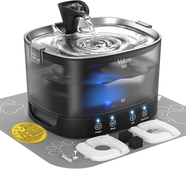 Veken 85Oz/2.5L Cat Water Fountain with Detachable Tank & Secure Clips | Easy to Clean & Assemble, Quiet Operation & LED Light, Pet Drinking Dispenser, Gifts, Cats, Dogs and Small Pets, Black10