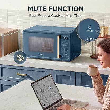 Retro Countertop Microwave, 1.1 Cu. Ft, 1000W, 6 Presets, Navy Blue | 11 Power Levels, Child Safety Lock, 6 Preset Menus, Easy to Clean6
