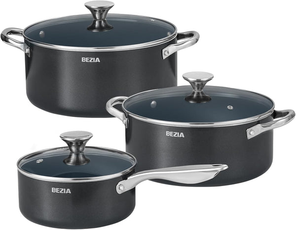 Nonstick Induction Cookware Set, 6-Piece Pots and Pans Set with Lids | 2QT Saucepan, 4.8QT Casserole Dutch Oven, 6QT Stock Pot, Riveted Stainless Steel Handles, Oven Safe, Works on All Stovetops1