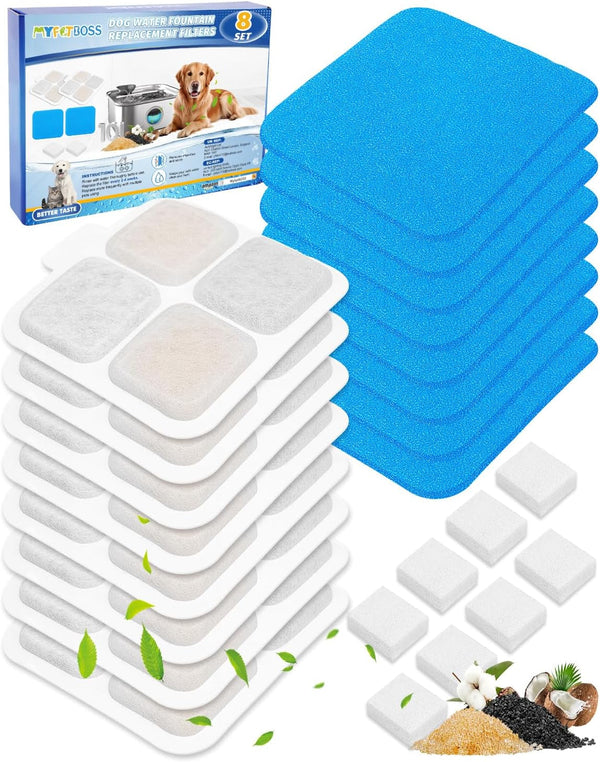 12 Set Dog Water Filter Replacement Compatible with Oneisall PW07SAU 10L/2.64Gal, Dog Water Fountain Filter Fit for Oneisall, Multilayer Filtration System 12Pre-Filter+12 Filters+12 Sponges8