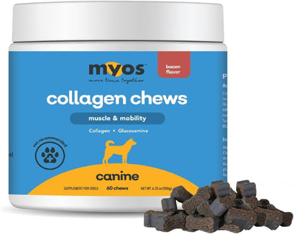MYOS Canine Muscle & Mobility Chews – Collagen & Glucosamine for Dogs - Bacon Flavor Joint Supplement for Muscle, Bone & Joint Support, 60 Count1