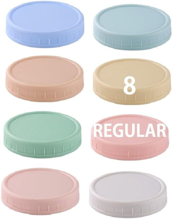 8 Pack Regular Mouth Plastic Mason Jar Lids for Ball, Kerr and More, 70Mm Colored Canning Tops with Silicone Rings, Food Grade & Leak-Proof1