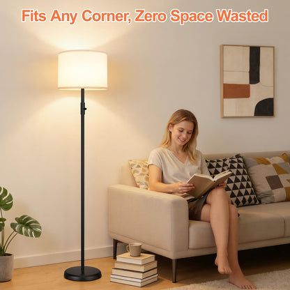 【Upgraded】 Dimmable Floor Lamp for Living Room,1000 Lumens Bulb Included, Modern Floor Lamps Simple Design with Linen Shade, Tall Standing Lamp for Bedroom Office Dining Room, Black Pole Lamp7