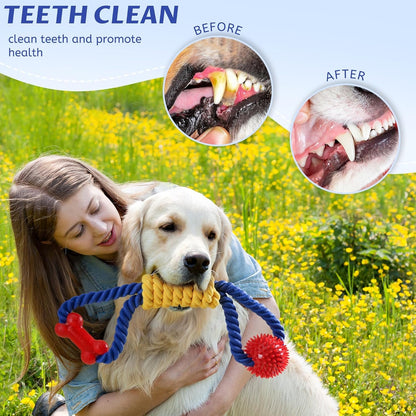 Aitmexcn Interactive Dog Rope Toys Tug of War, Tough Dog Toys for Large, Medium & Small Dogs, 100% Cotton Chew Toys for Boredom, Pull Ball Rope Teeth Cleaning5