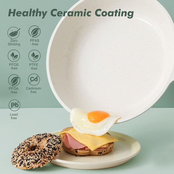 Nonstick Ceramic Frying Pan 11-Inch, Healthy Non Toxic Skillet, Induction Compatible Omelet Pan with Heat Resistant Handle, Pfas-Free, Mint Green2