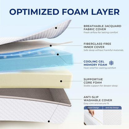 Twin 6 Inch Cooling Gel Memory Foam Mattress Pressure Relief | Medium Feel, Removable Washable Cover, Anti-Slip Bottom, Bed in a Box, Breathable, Fiberglass Free, Certipur-Us Certified2