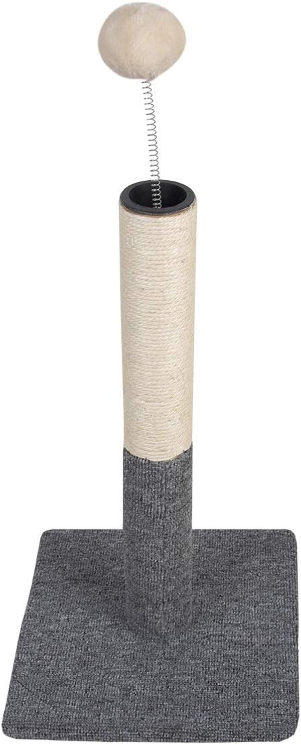 Cat Scratching Post with Carpet Botton Base and Spring Teasing Toy Ball for Indoor Cats and Kittens Grey4