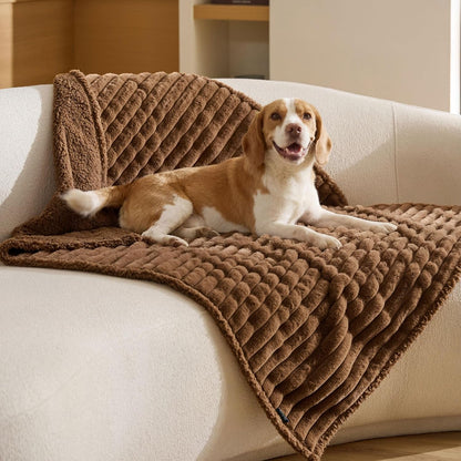 Bedsure Comfyfleece™ Waterproof Dog Blankets for Large Dogs,50X60 Cream | Soft Plush Couch Cover,Washable Corduroy Fleece for Furniture Protector,Cozy Calming Reversible Pet Blanket for Senior Dogs29